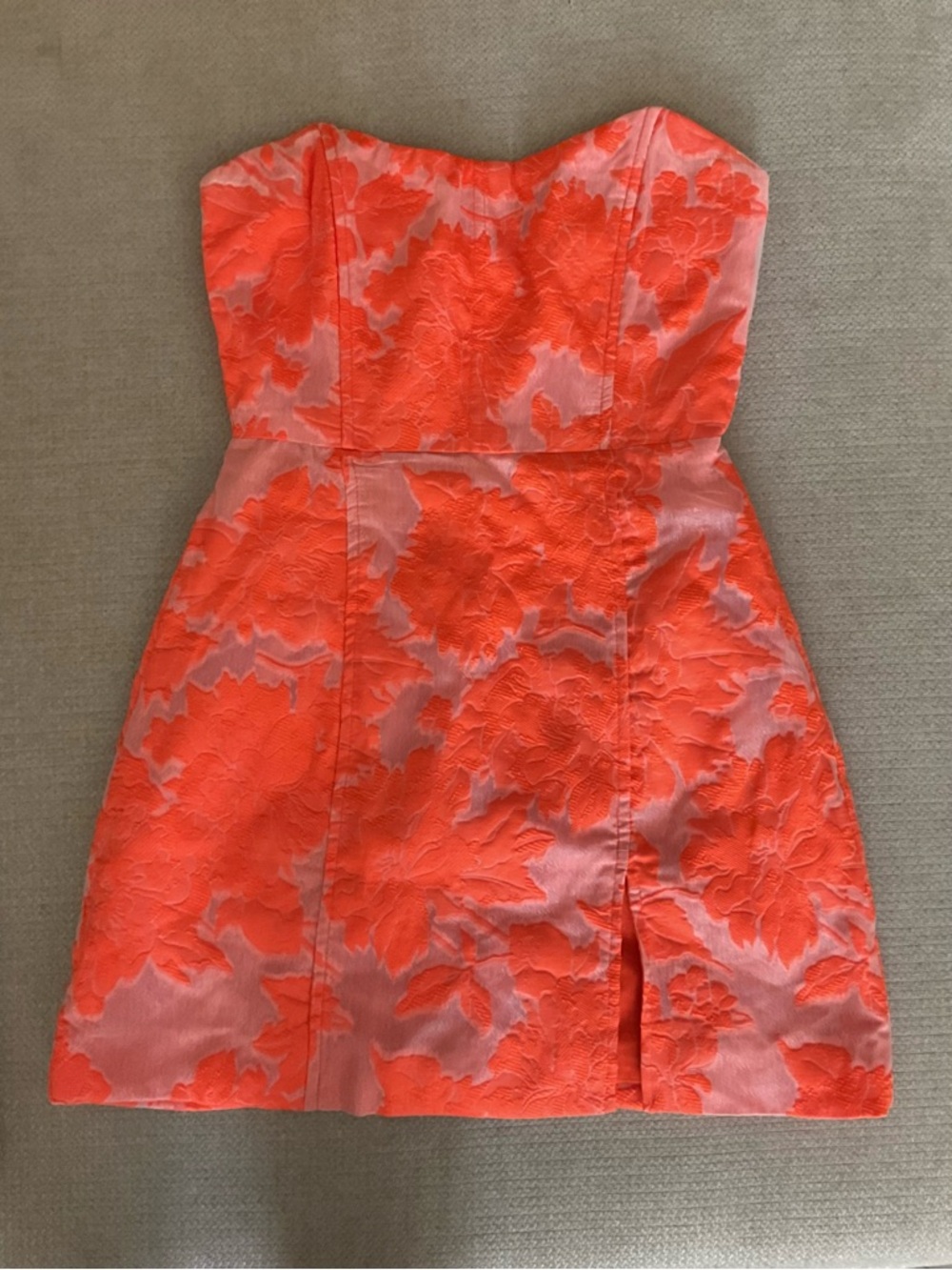 Showpo Coral Strapless Floral Jacquard Mini Dress